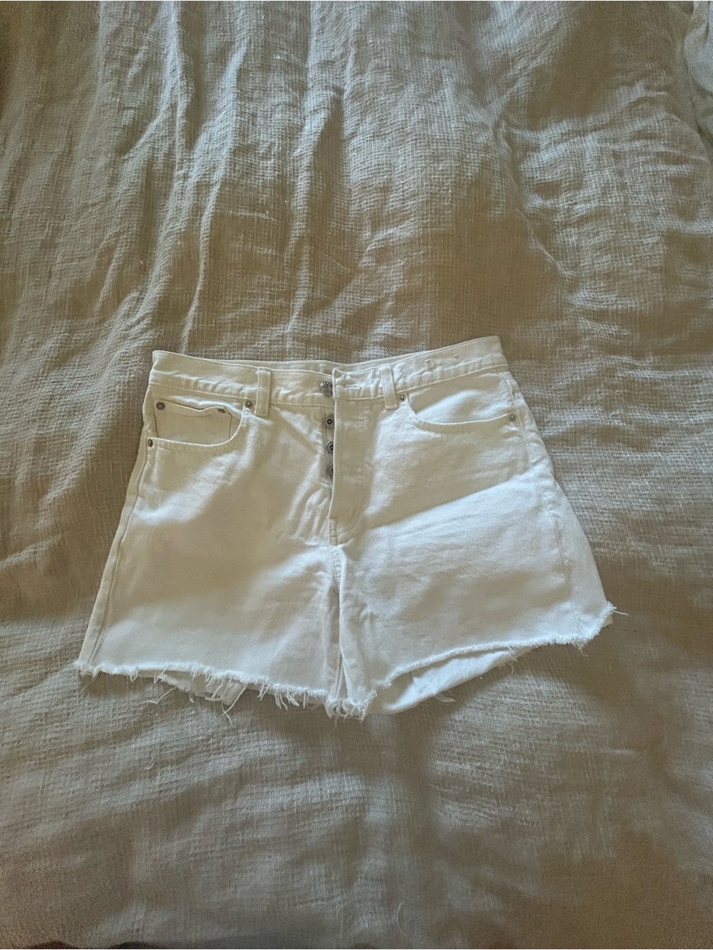Madewell White High-Rise Raw-Hem Denim Shorts